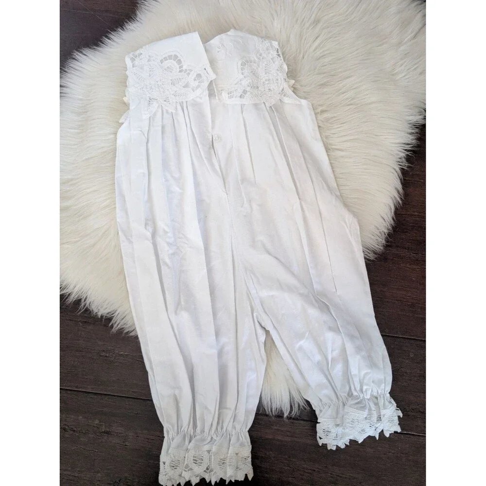 Handmade Vintage Style Baptism Baptismal Jumpsuit Bloomers Cotton Lace 4T